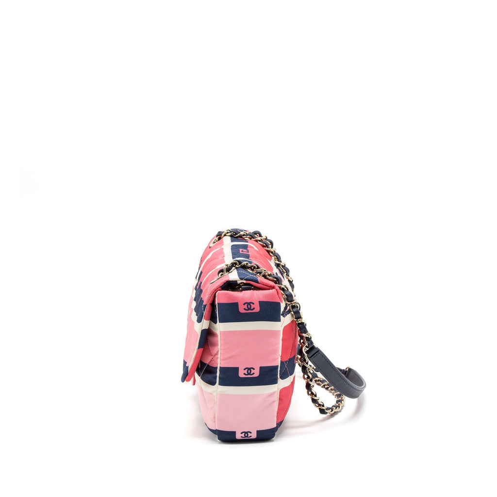 CHANEL CC LOGO PRINTED FLAP BAG FABRIC MULTICOLOUR LGHW (MICROCHIP)