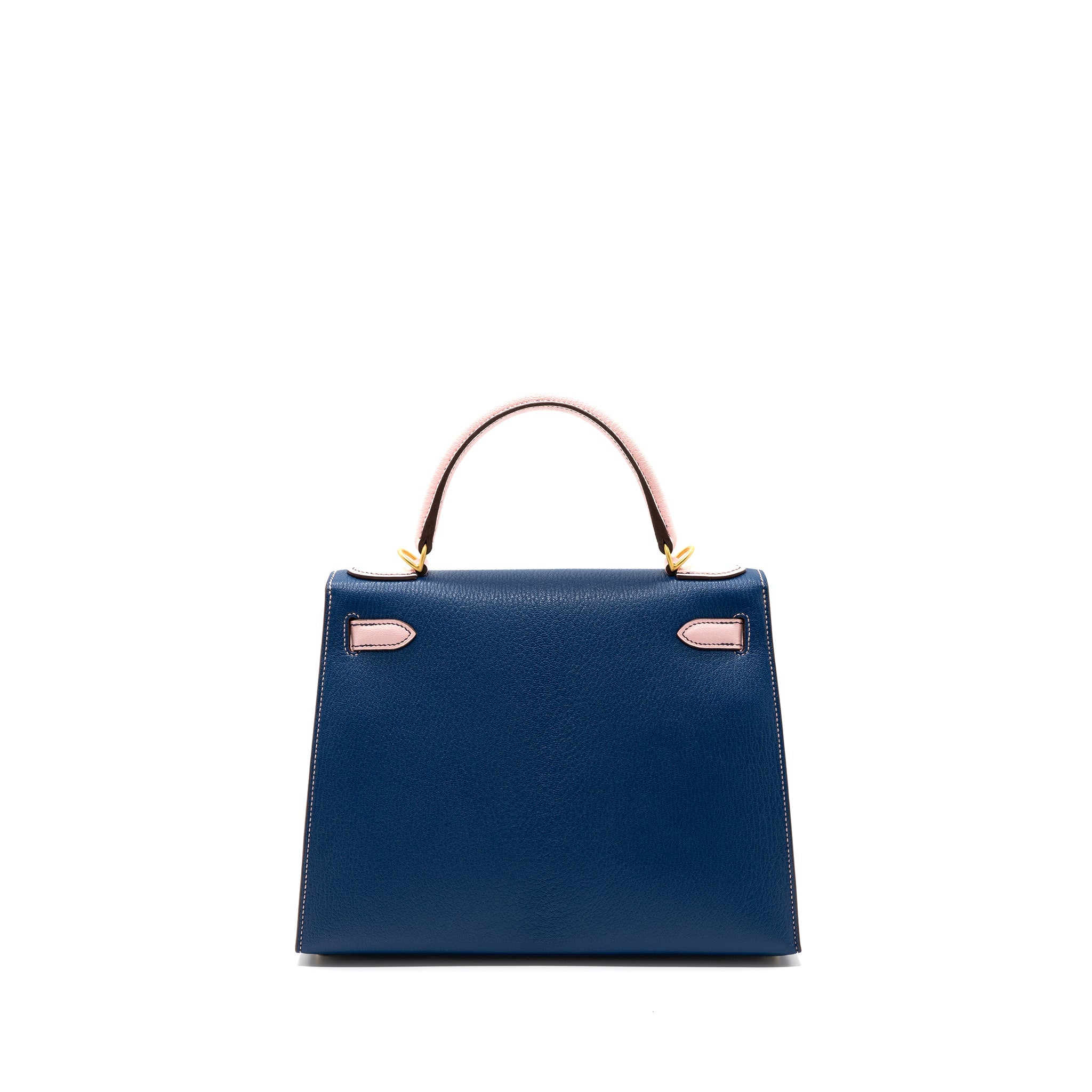 HERMES KELLY 28 SPECIAL ORDER CHEVRE MYSORE BLUE SAPPHIRE / ROSE SAKURA BRUSHED GHW