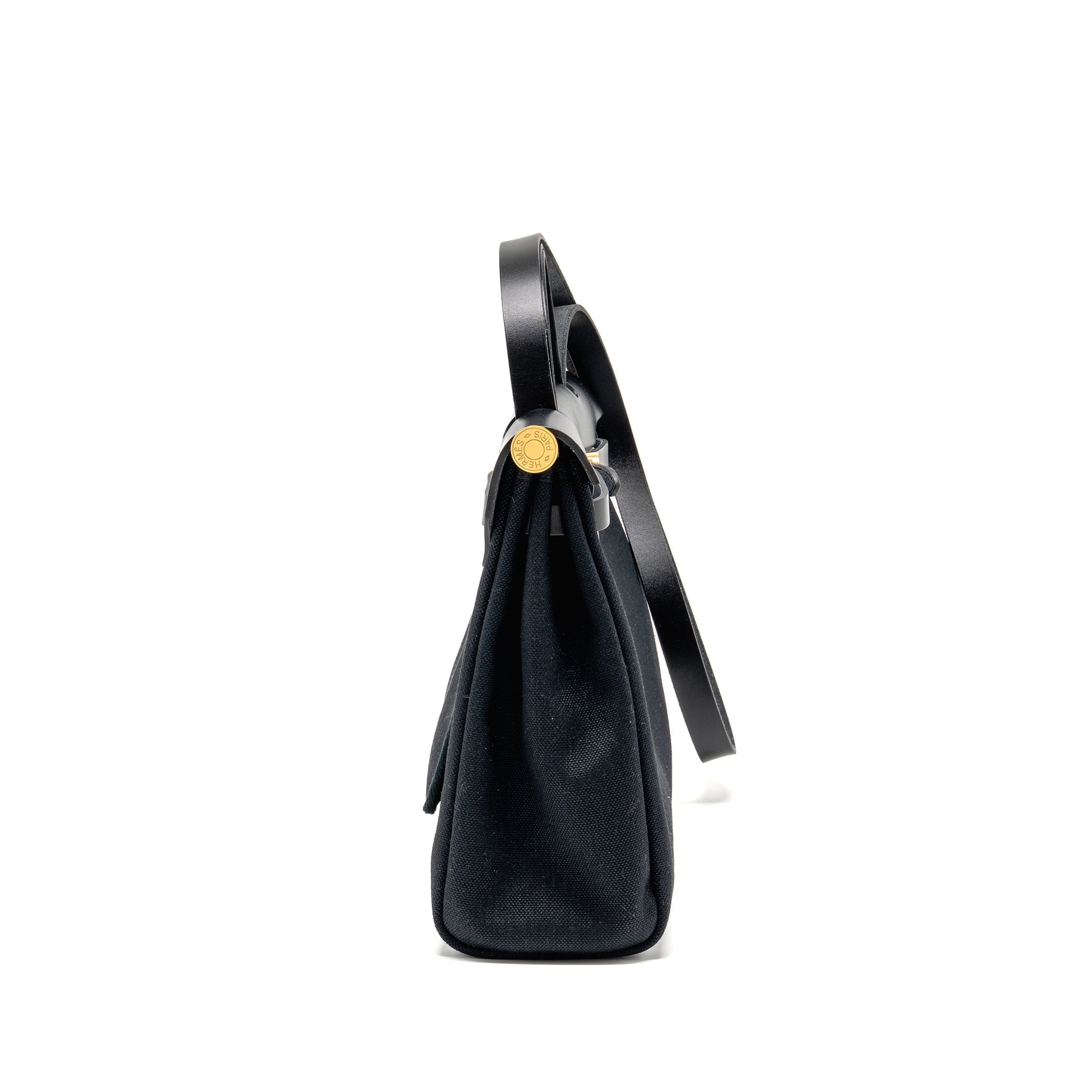 HERMES HERBAG 31 ZIP BAG CANVAS/ HUNTER LEATHER BLACK GHW