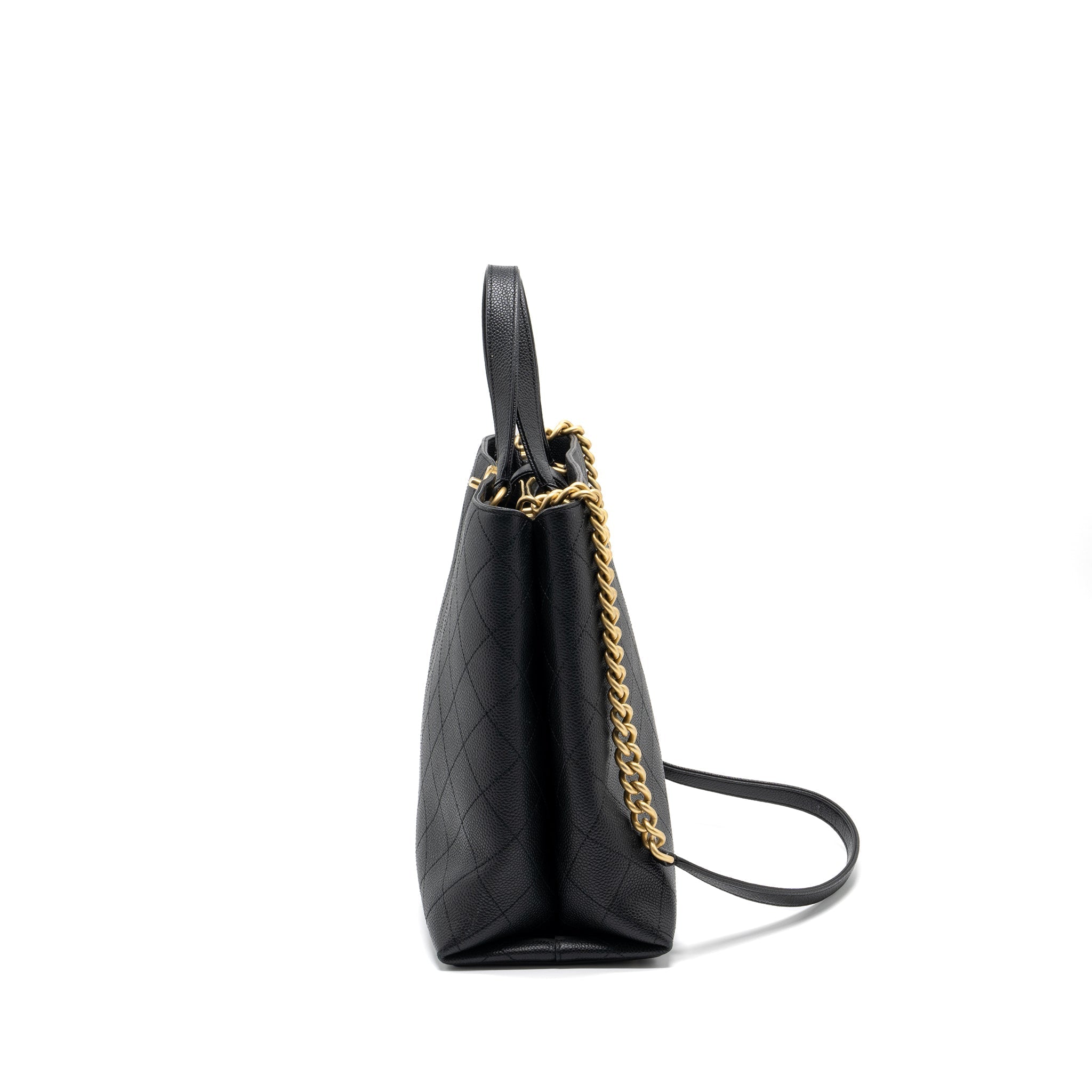 CHANEL CHAINS TOTE BAG CAVIAR BLACK BRUSHED GHW