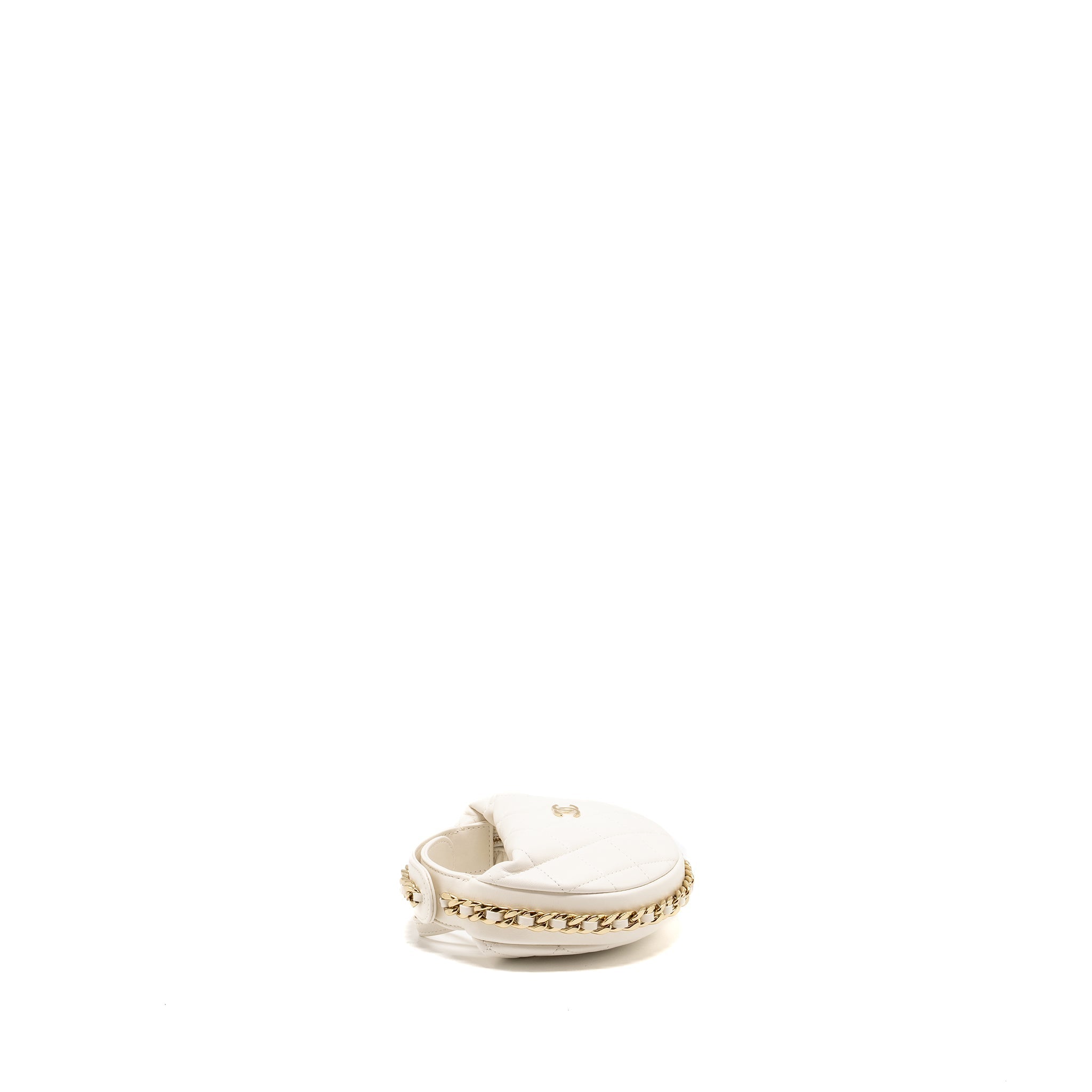 CHANEL 23C ROUND CLUTCH LAMBSKIN WHITE LGHW (MICROCHIP)