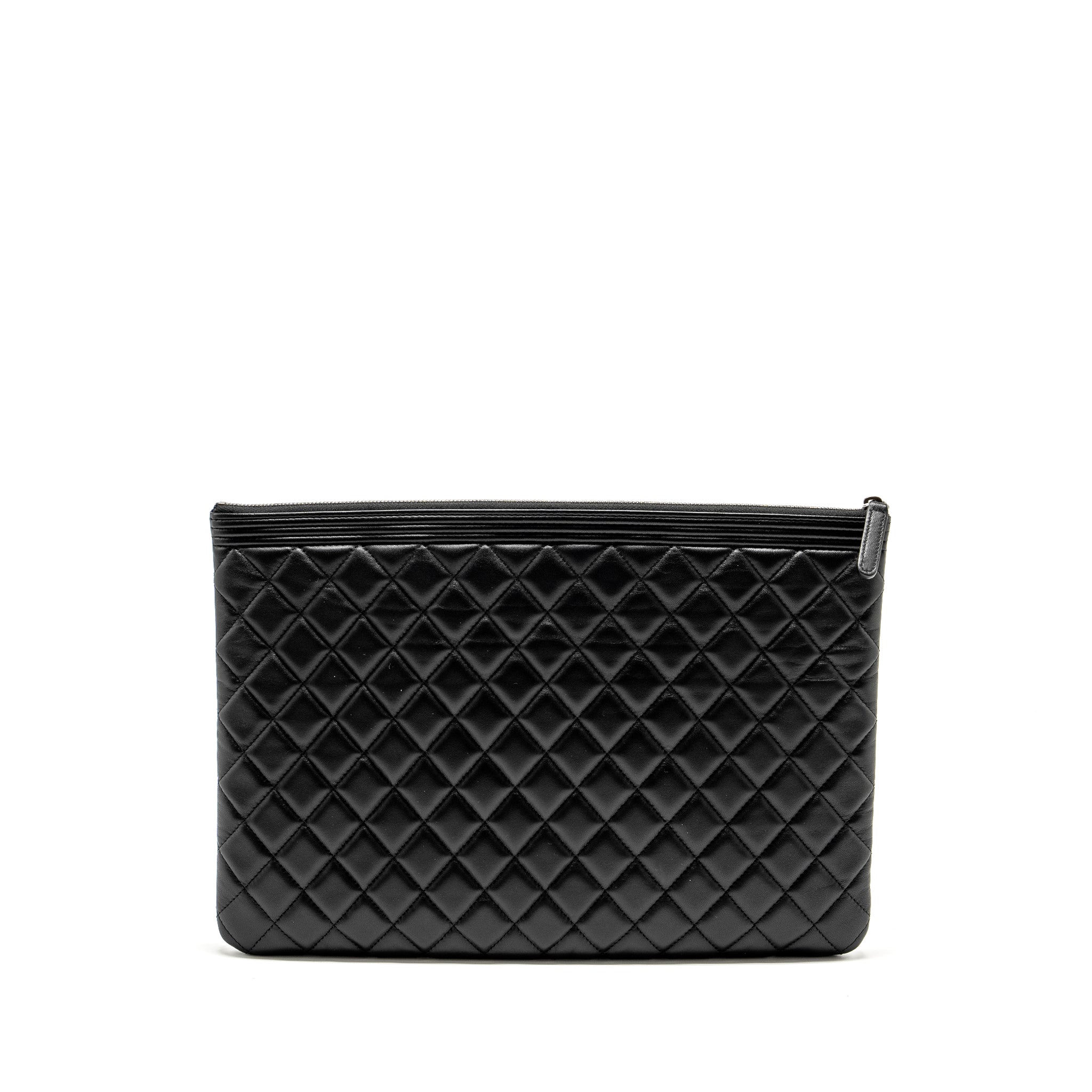 CHANEL BOY POUCH LAMBSKIN BLACK RUTHENIUM  HARDWARE