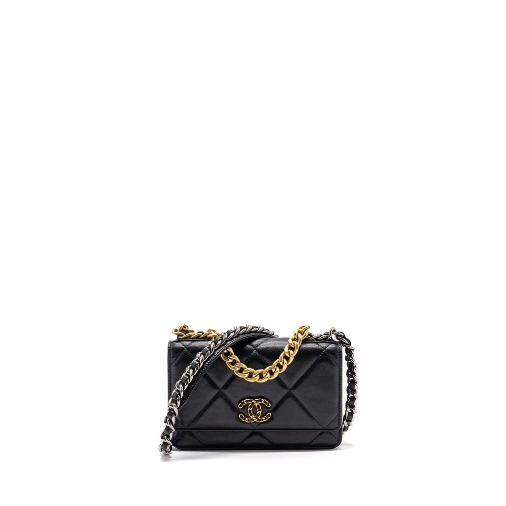 CHANEL 19 WALLET ON CHAIN LAMBSKIN BLACK MULTICOLOUR HARDWARE (MICROCHIP)
