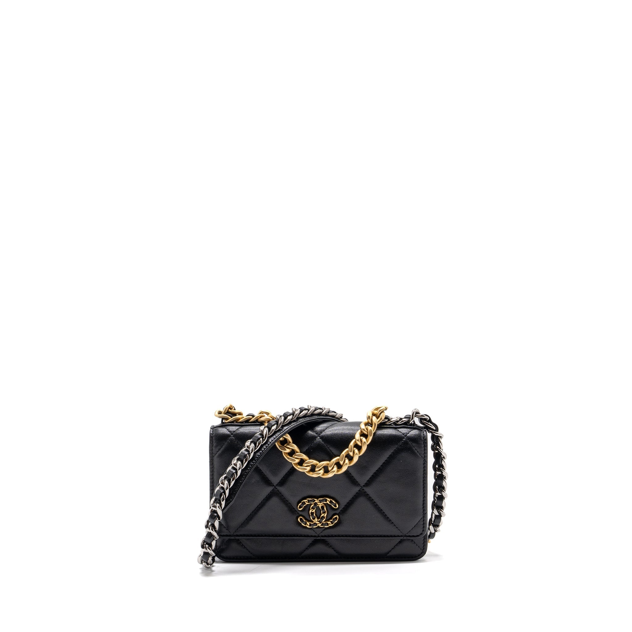 CHANEL 19 WALLET ON CHAIN LAMBSKIN BLACK MULTICOLOUR HARDWARE (MICROCHIP)