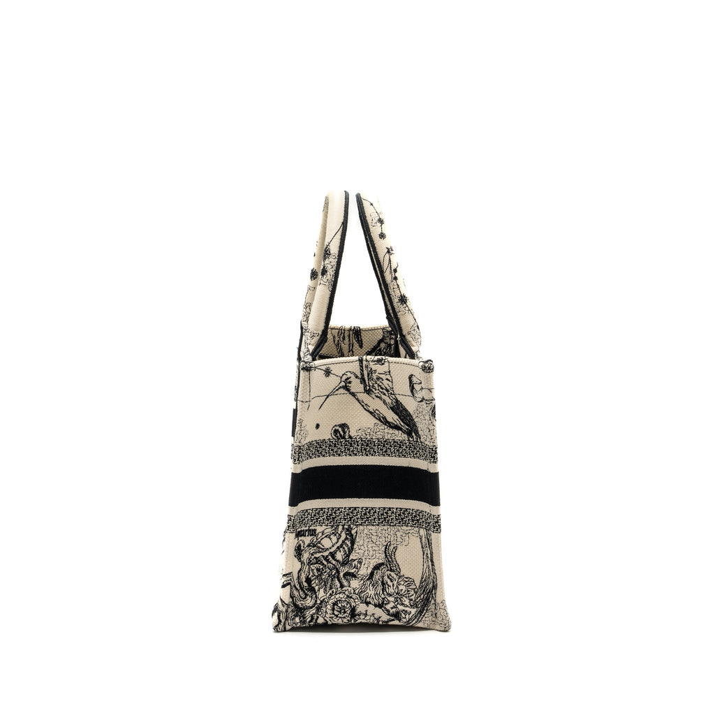DIOR SMALL BOOK TOTE LATTE/BLACK TOILE DE JOUY ZODIAC EMBROIDERY