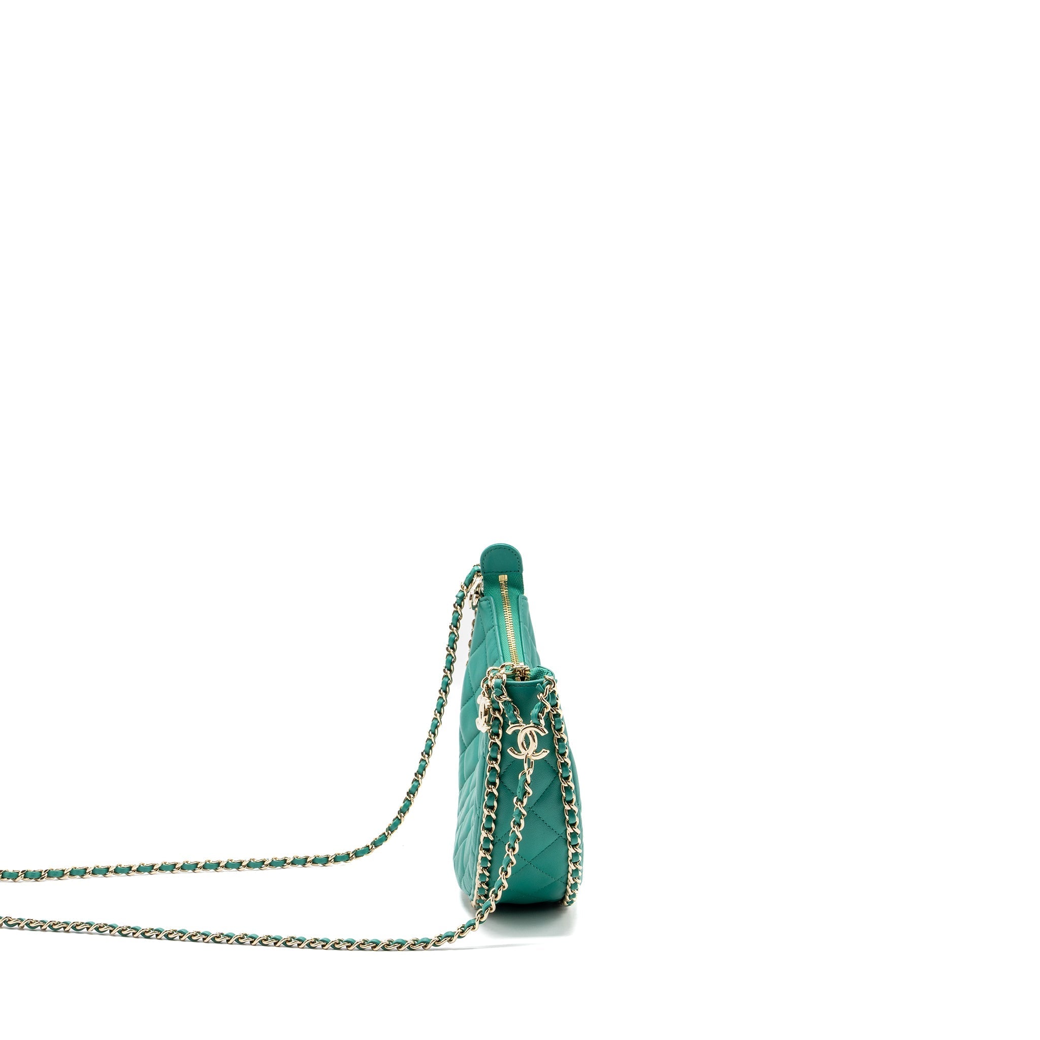 CHANEL SMALL MOON HOBO LAMBSKIN GREEN LGHW (MICROCHIP)