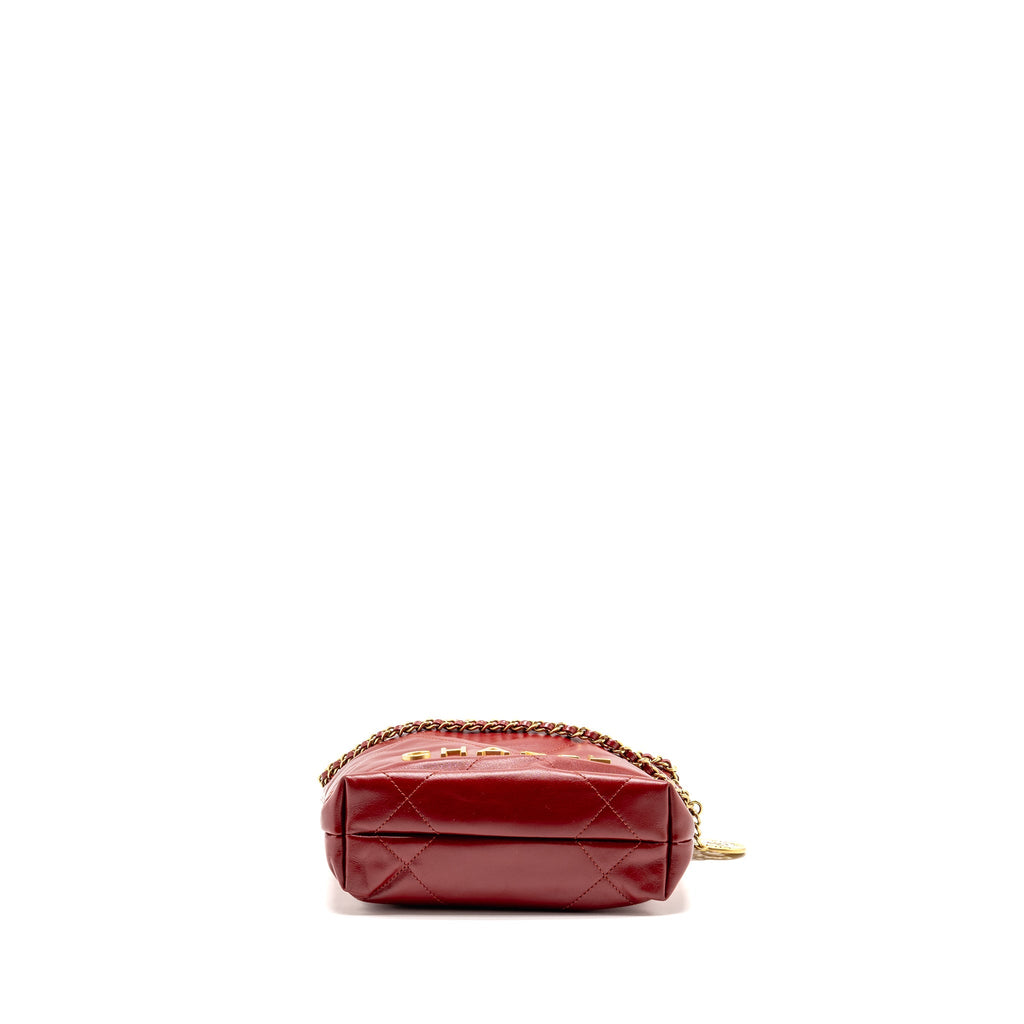 CHANEL MINI 22 BAG SHINY CALFSKIN RED GHW (MICROCHIP)