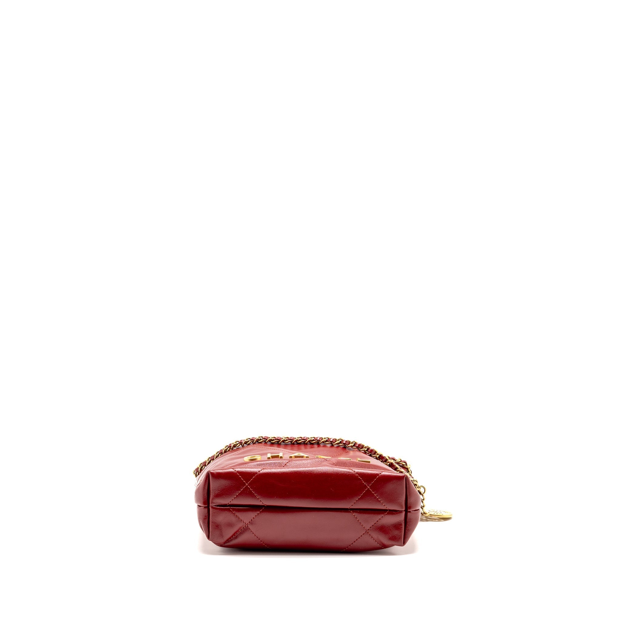 CHANEL MINI 22 BAG SHINY CALFSKIN RED GHW (MICROCHIP)