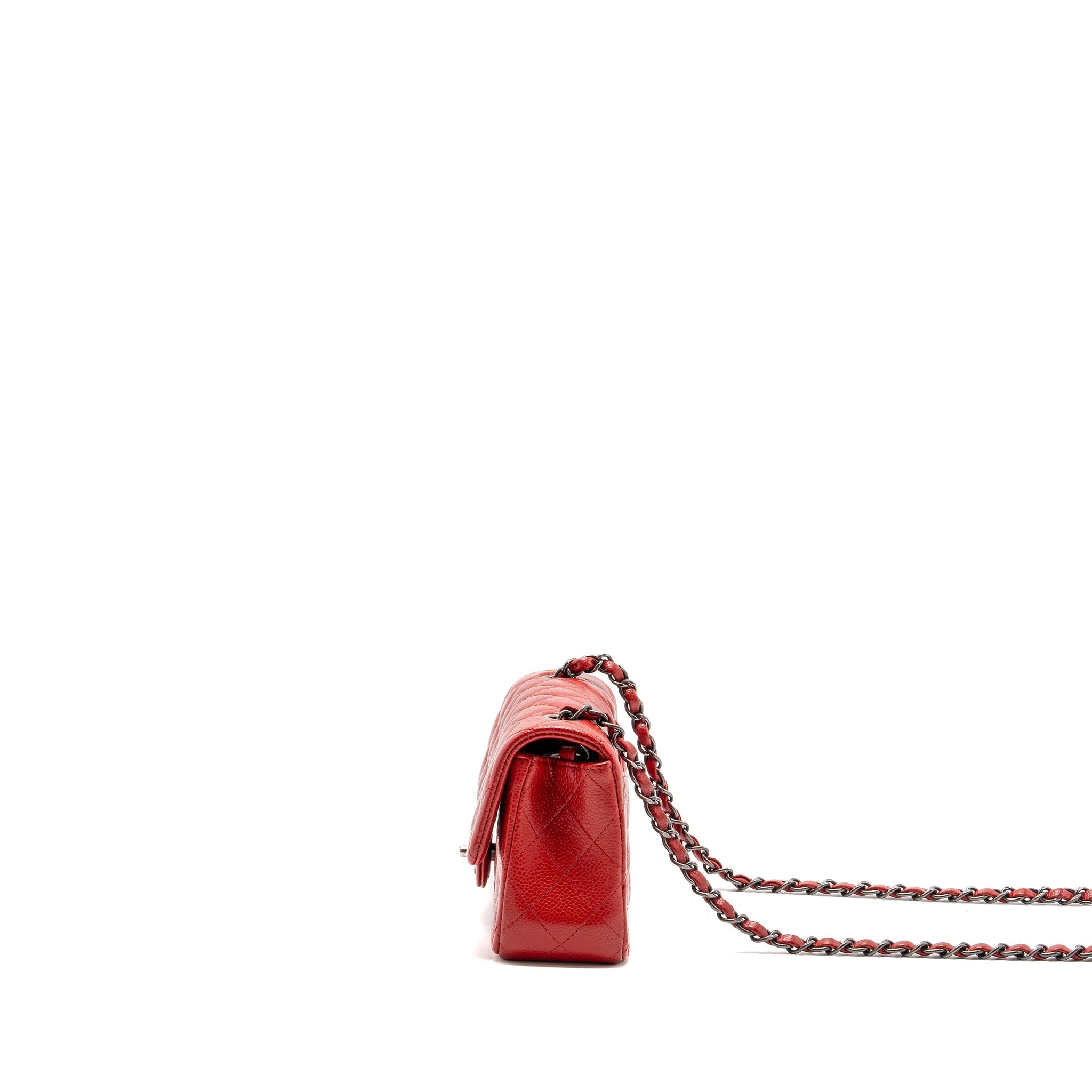 CHANEL MINI RECTANGULAR FLAP BAG CAVIAR RED RUTHENIUM HARDWARE