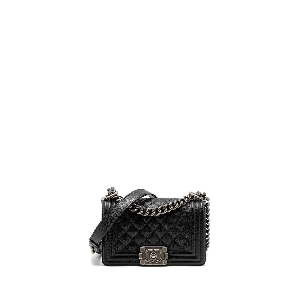 CHANEL SMALL BOY BAG CAVIAR BLACK SHW (MICROCHIP)