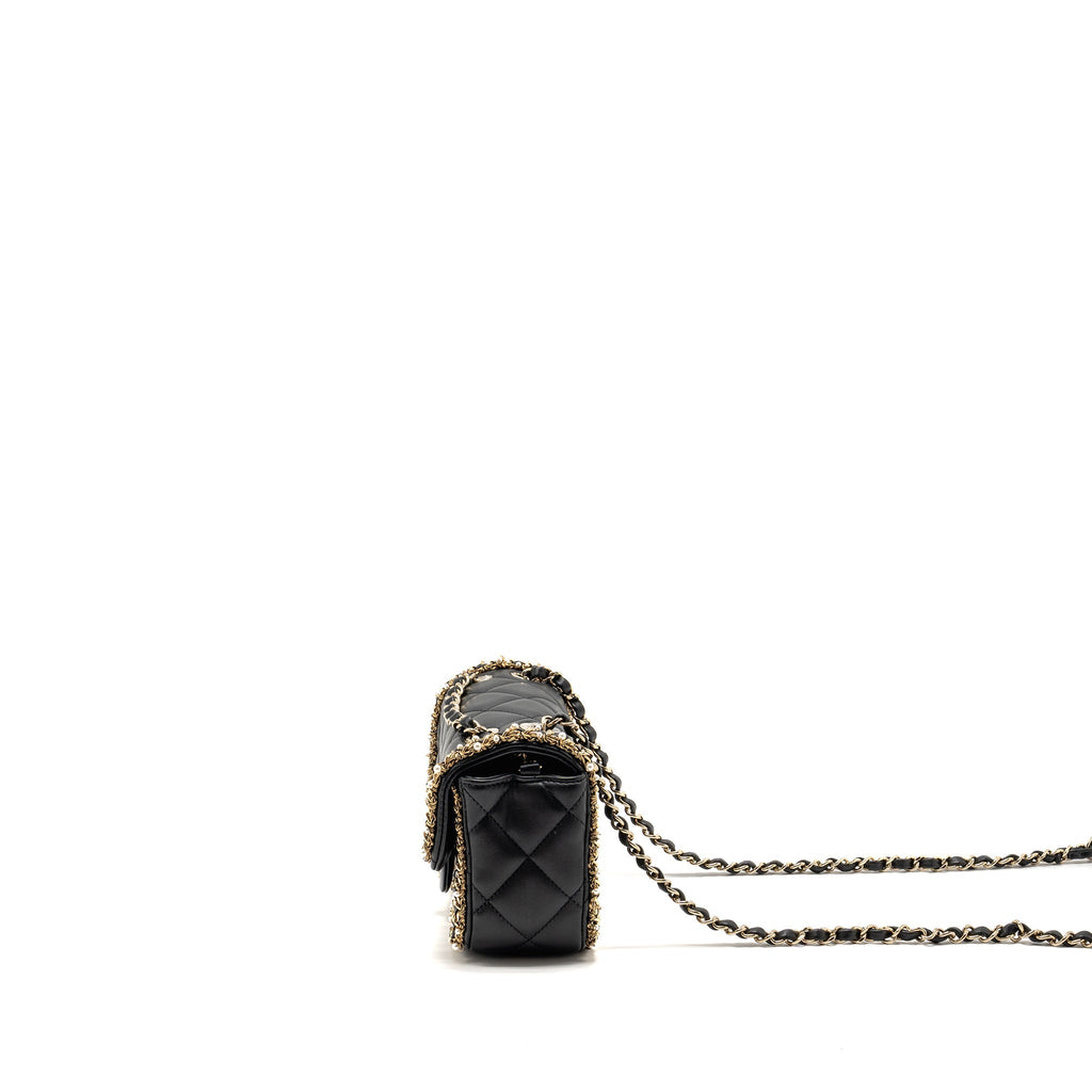 CHANEL PEARL DETAILED EDGE MINI FLAP BAG LAMBSKIN BLACK LGHW (MICROCHIP)