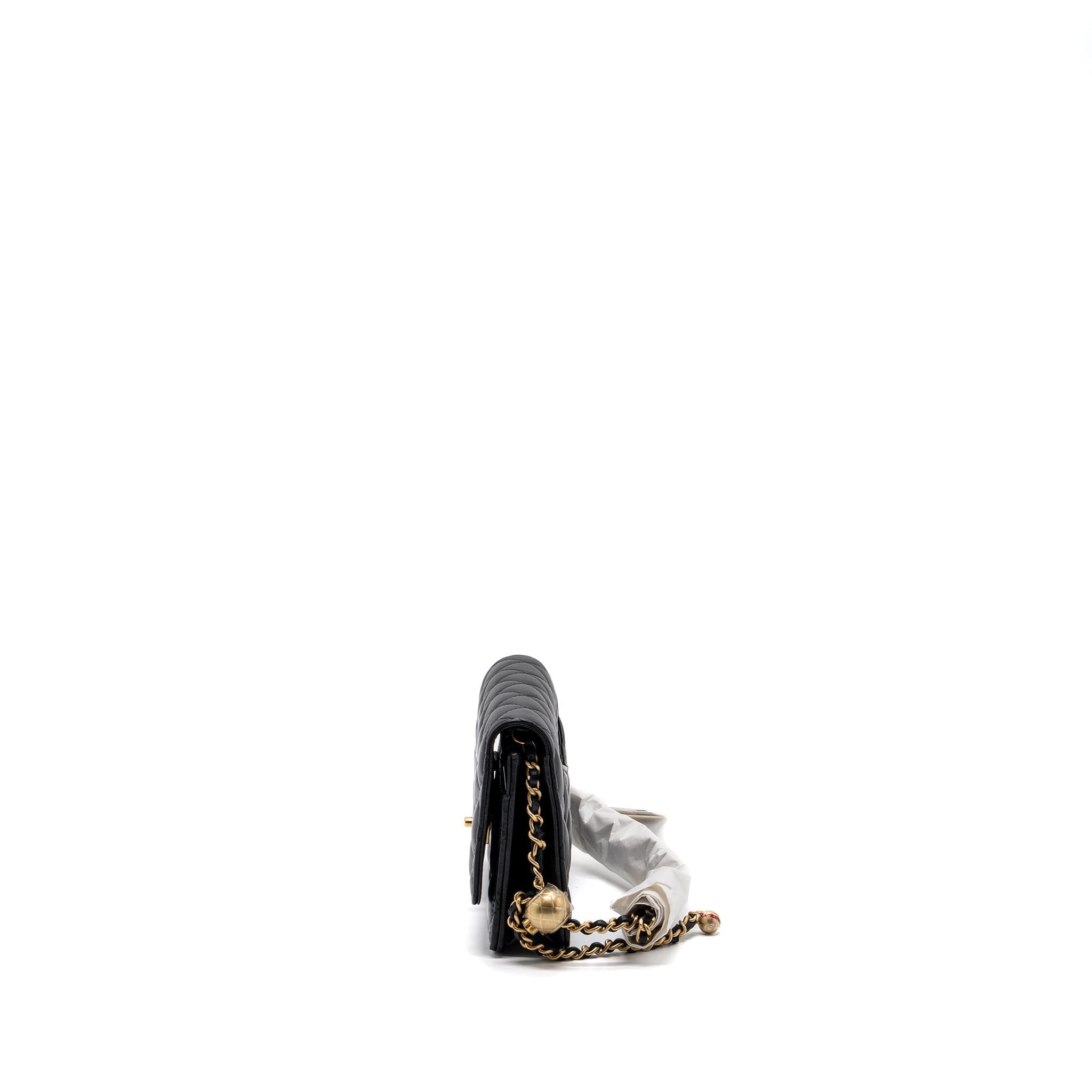 CHANEL 23K PEARL CRUSH WALLET ON CHAIN LAMBSKIN BLACK GHW (MICROCHIP)