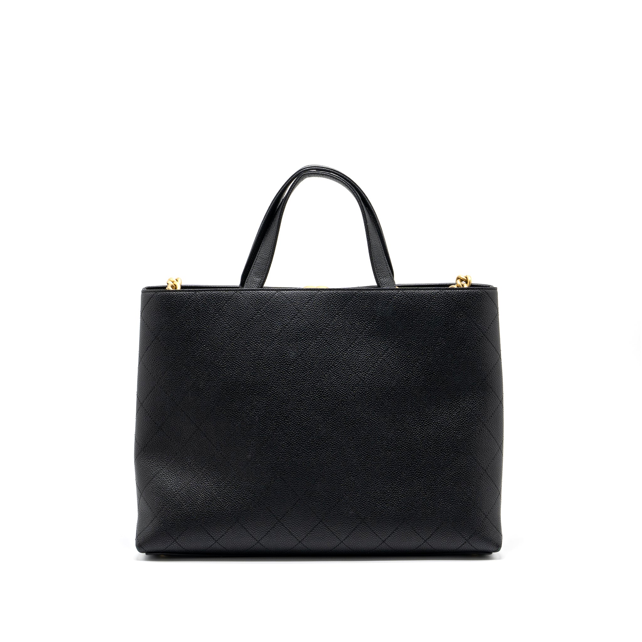 CHANEL CHAINS TOTE BAG CAVIAR BLACK BRUSHED GHW