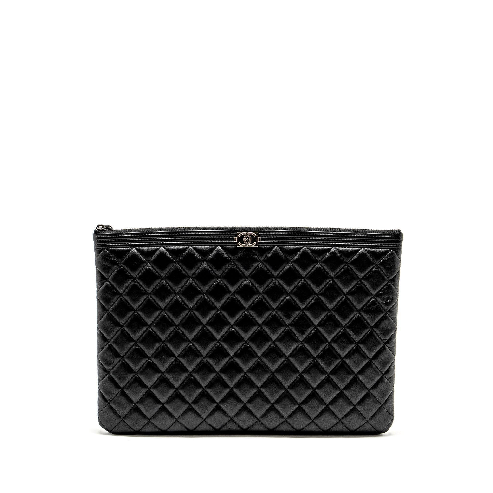 CHANEL BOY POUCH LAMBSKIN BLACK RUTHENIUM  HARDWARE