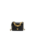 CHANEL SEASONAL FLAP BAG GIANT CHAIN HANDLE WITH PEARL CALFSKIN BLACK BRUSH GHW (MICROCHIP)
