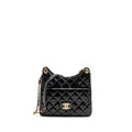 CHANEL HOBO BAG SHINY CALFSKIN BLACK BRUSHED GHW