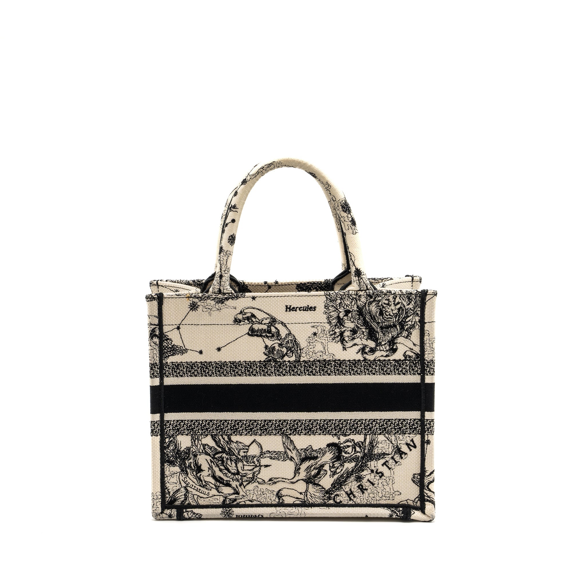 DIOR SMALL BOOK TOTE LATTE/BLACK TOILE DE JOUY ZODIAC EMBROIDERY