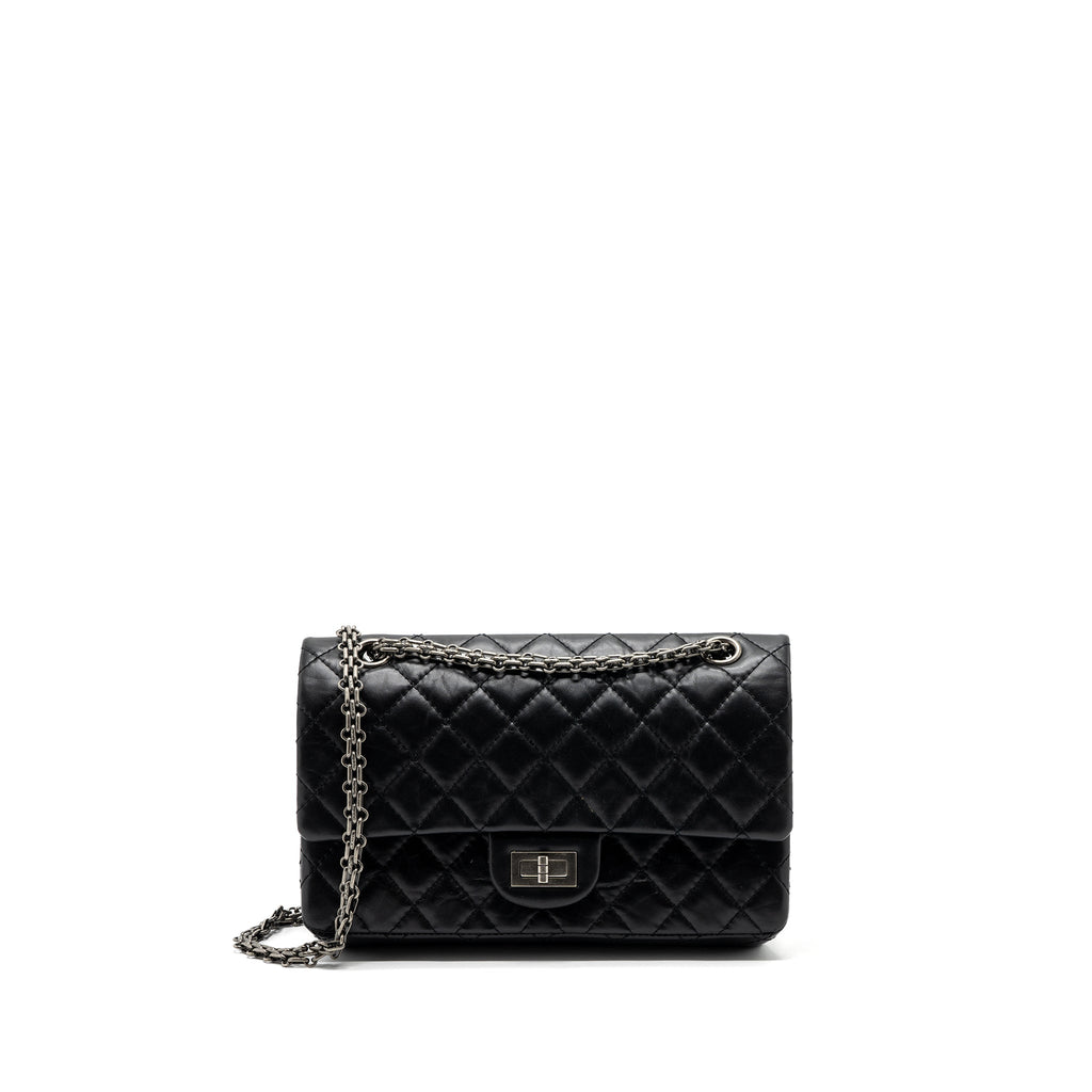CHANEL 2.55 SMALL REISSUE FLAP BAG AGED CALFSKIN BLACK RUTHENIUM HARDWARE (MICROCHIP)