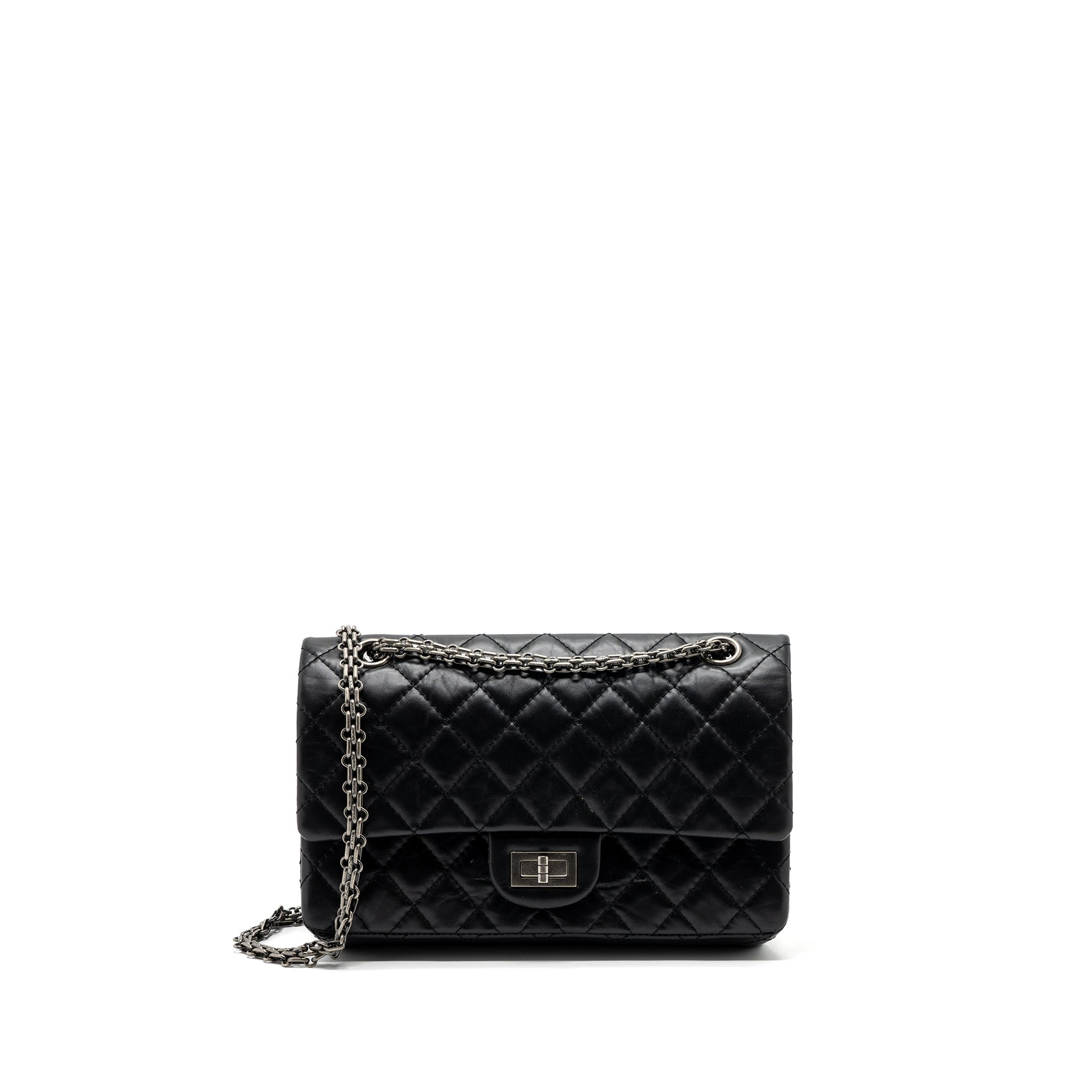 CHANEL 2.55 SMALL REISSUE FLAP BAG AGED CALFSKIN BLACK RUTHENIUM HARDWARE (MICROCHIP)