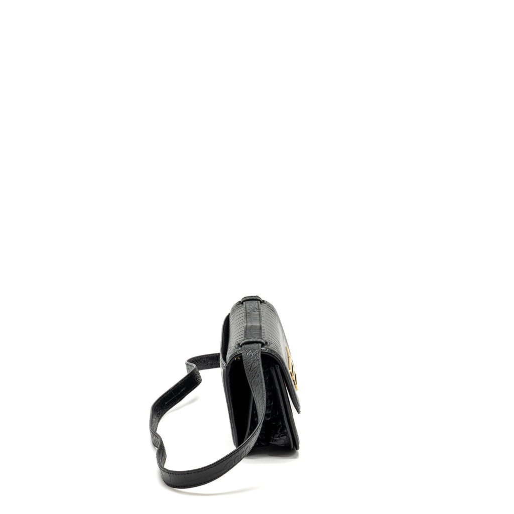 BALENCIAGA GOSSIP SHOULDER BAG CROC-EMBOSSED CALFSKIN BLACK GHW