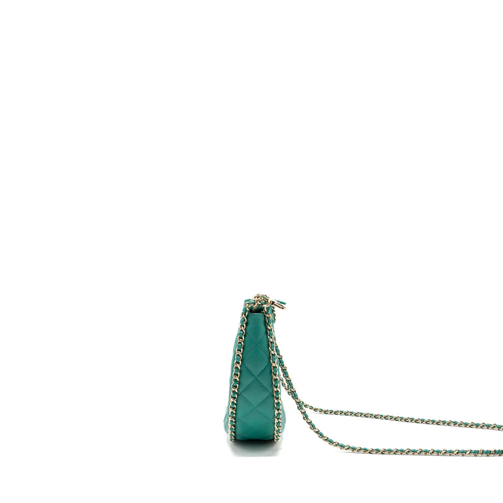 CHANEL SMALL MOON HOBO LAMBSKIN GREEN LGHW (MICROCHIP)