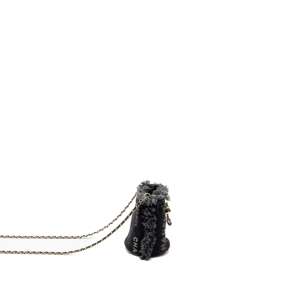 CHANEL SUPER MINI BUCKET BAG BLACK DENIM LGHW