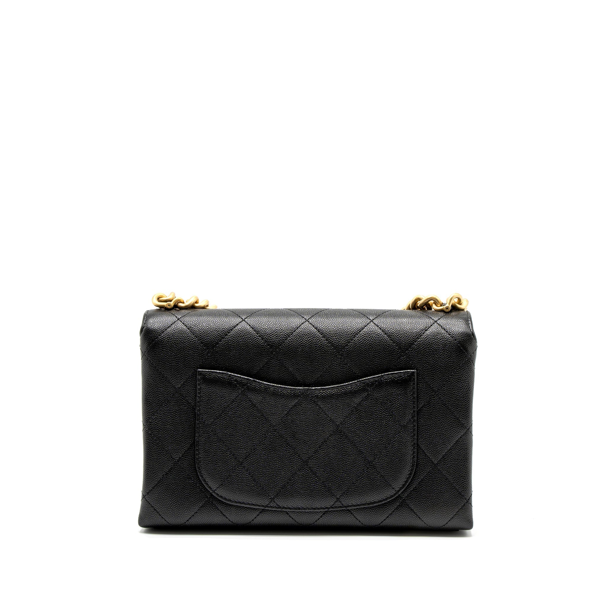 CHANEL FLAP BAG WITH DETAIL CHAIN GRAINED CALFSKIN BLACK BRUSHED GHW (MICROCHIP)