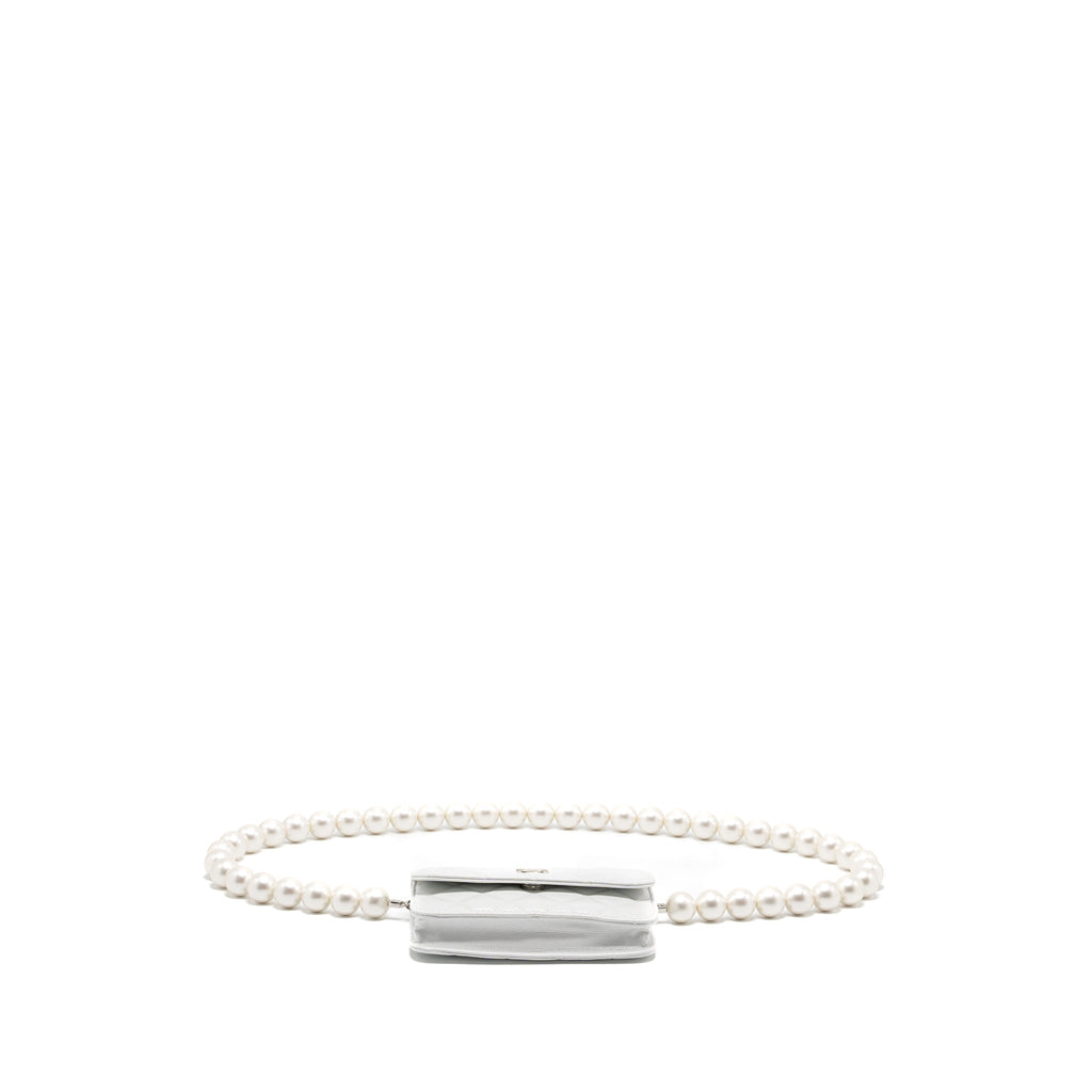 CHANEL GIANT PEARL CHAIN MINI FLAP BAG LAMBSKIN WHITE SHW