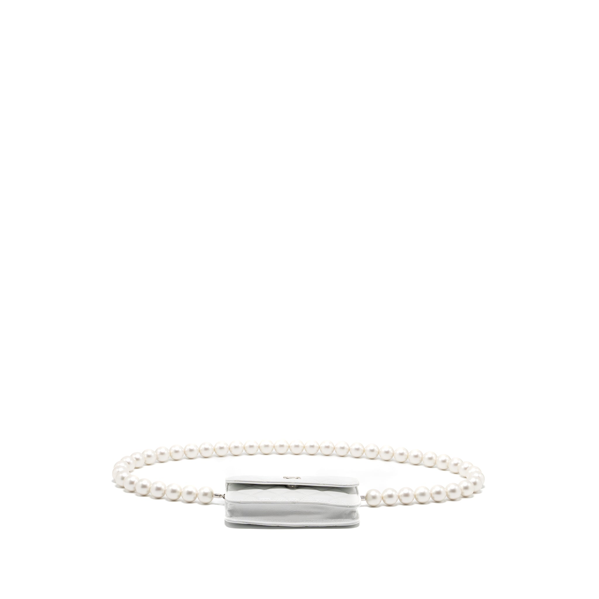 CHANEL GIANT PEARL CHAIN MINI FLAP BAG LAMBSKIN WHITE SHW