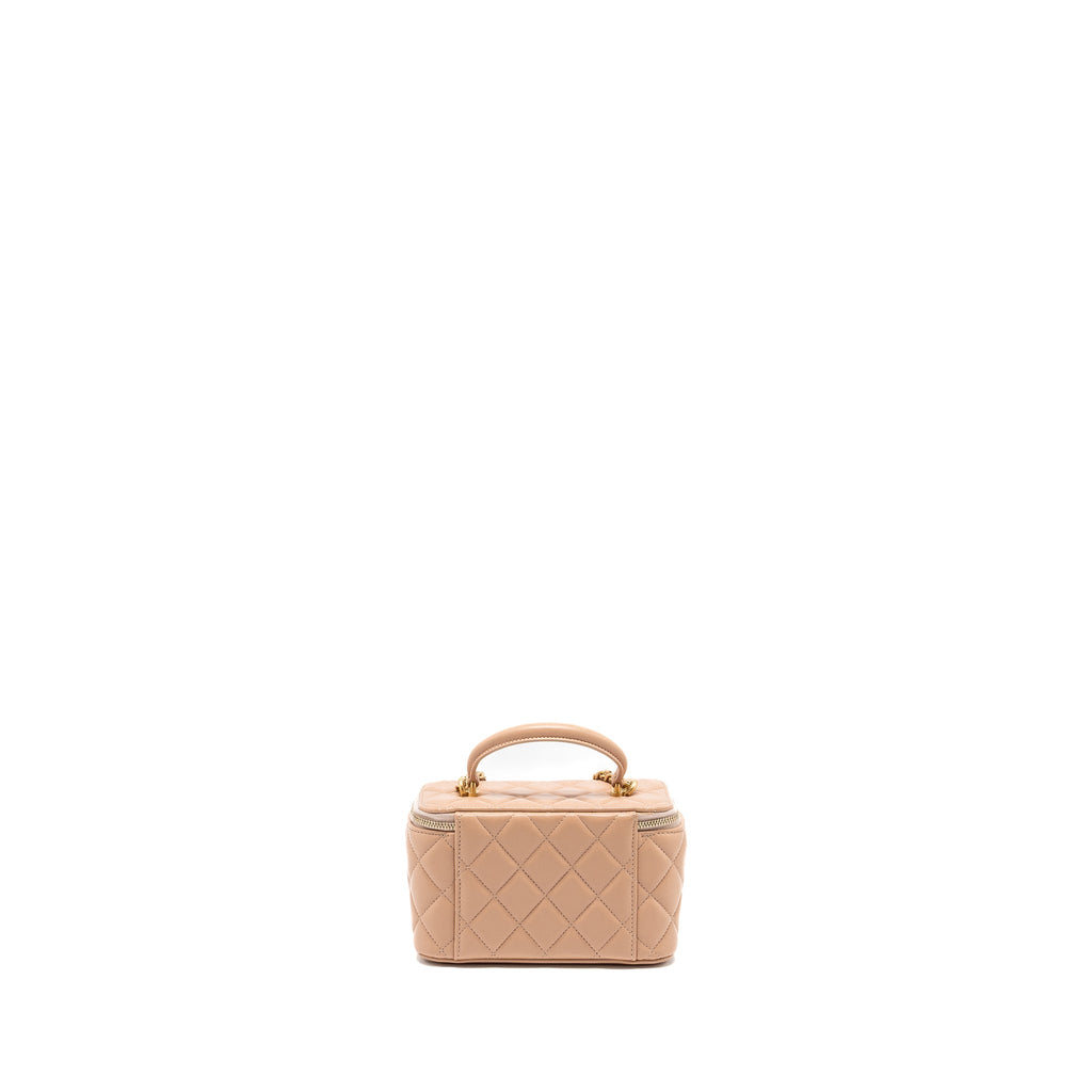 CHANEL TOP HANDLE LONG VANITY WITH CHAIN LAMBSKIN BEIGE BRUSHED GHW