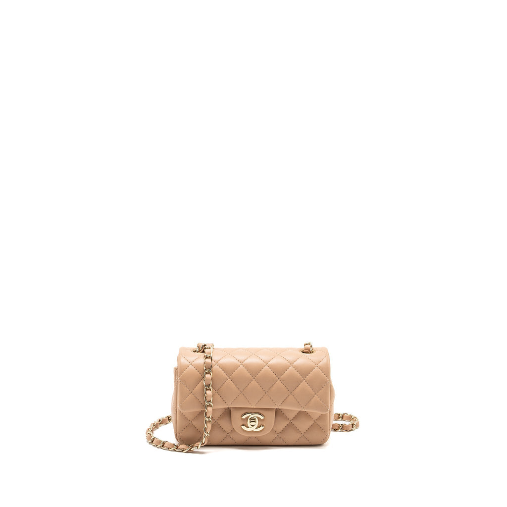 CHANEL MINI RECTANGULAR FLAP BAG LAMBSKIN LIGHT BEIGE LGHW (MICROCHIP)