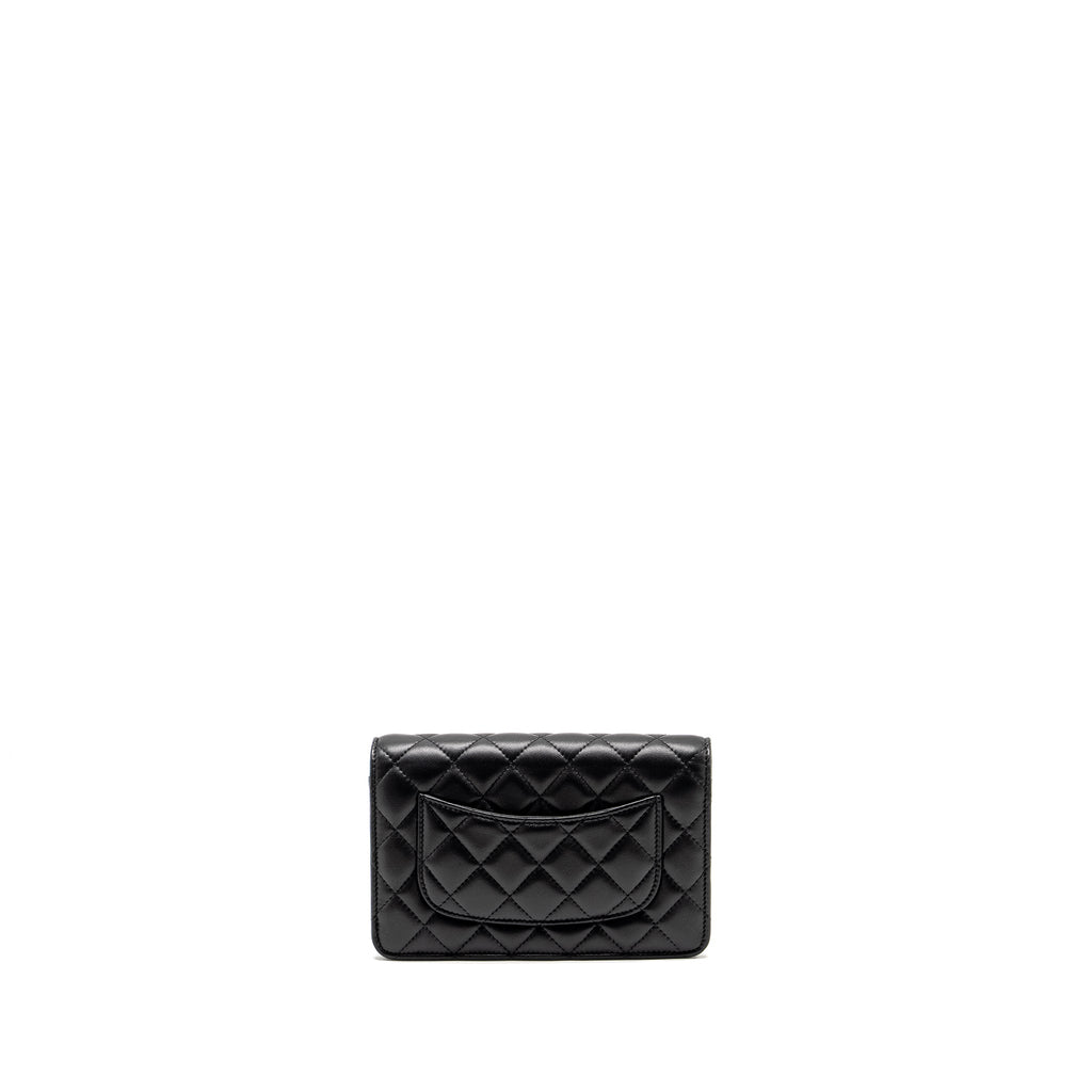 CHANEL PEARL CRUSH WALLET ON CHAIN LAMBSKIN BLACK GHW (MICROCHIP)