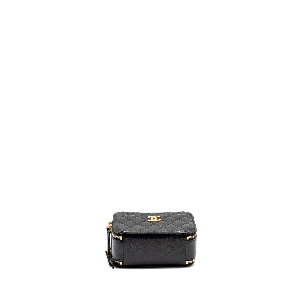 CHANEL 22S LETTER TOP HANDLE SMALL VANITY CASE CAVIAR BLACK BRUSHED GHW (MICROCHIP)