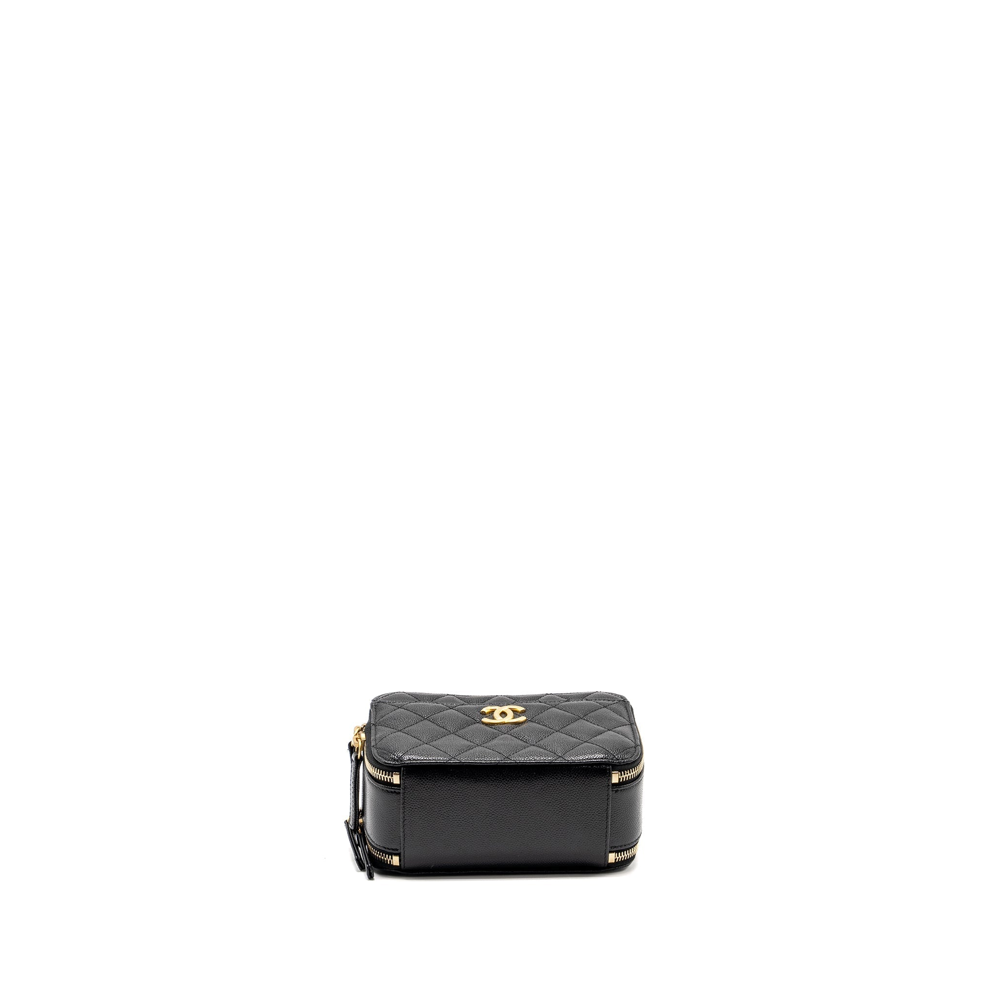 CHANEL 22S LETTER TOP HANDLE SMALL VANITY CASE CAVIAR BLACK BRUSHED GHW (MICROCHIP)