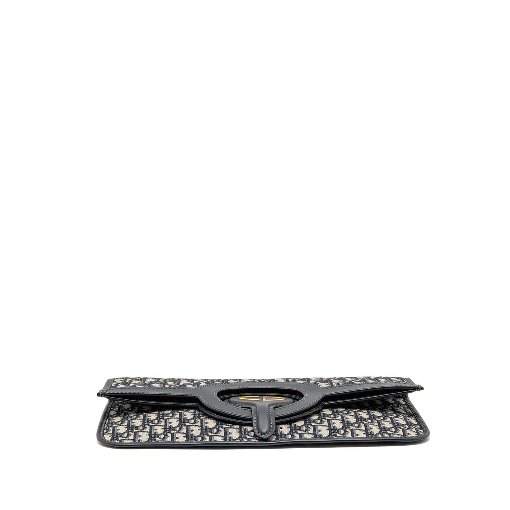 DIOR FOLDER CLUTCH OBLIQUE CANVAS/CALFSKIN BLUE GHW