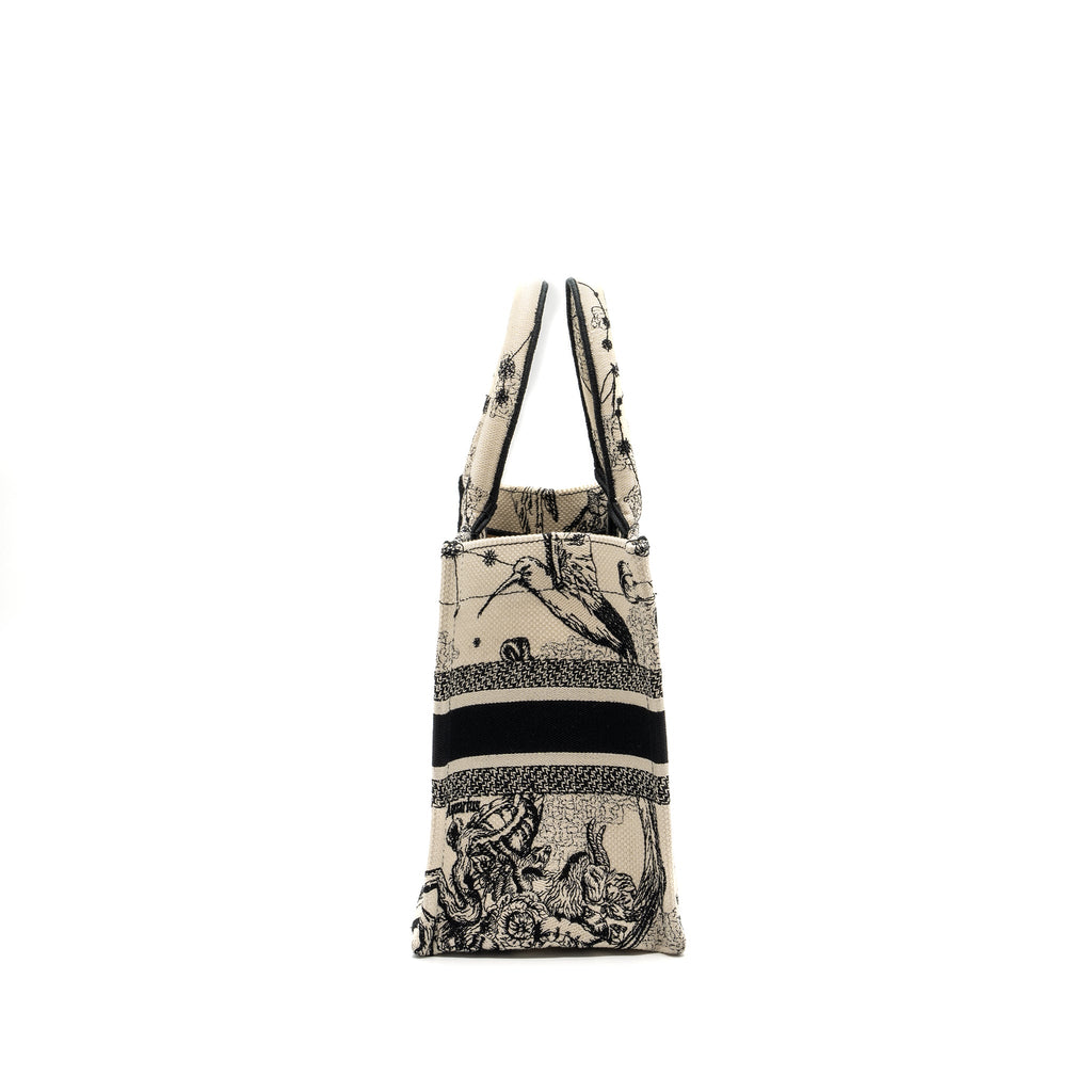 DIOR SMALL BOOK TOTE LATTE/BLACK TOILE DE JOUY ZODIAC EMBROIDERY