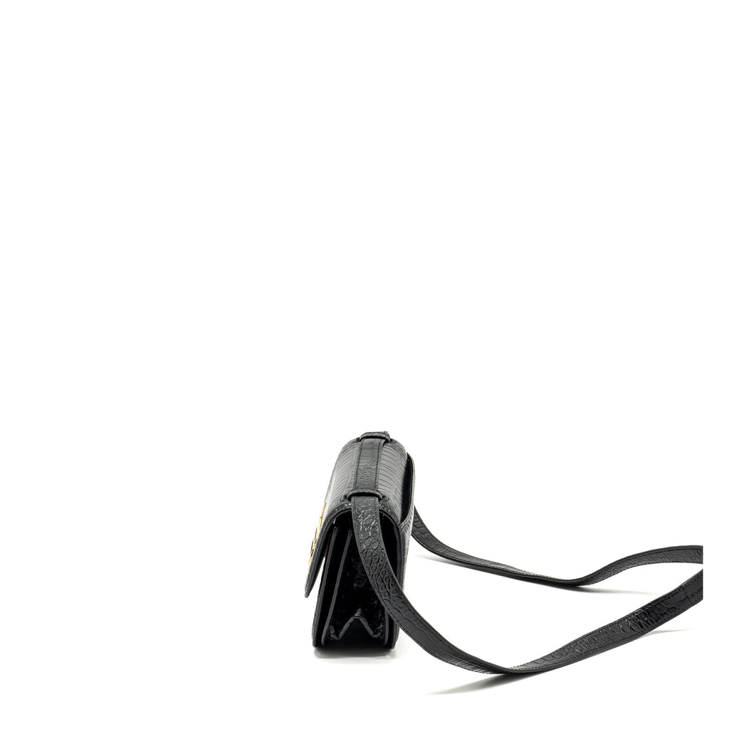 BALENCIAGA GOSSIP SHOULDER BAG CROC-EMBOSSED CALFSKIN BLACK GHW