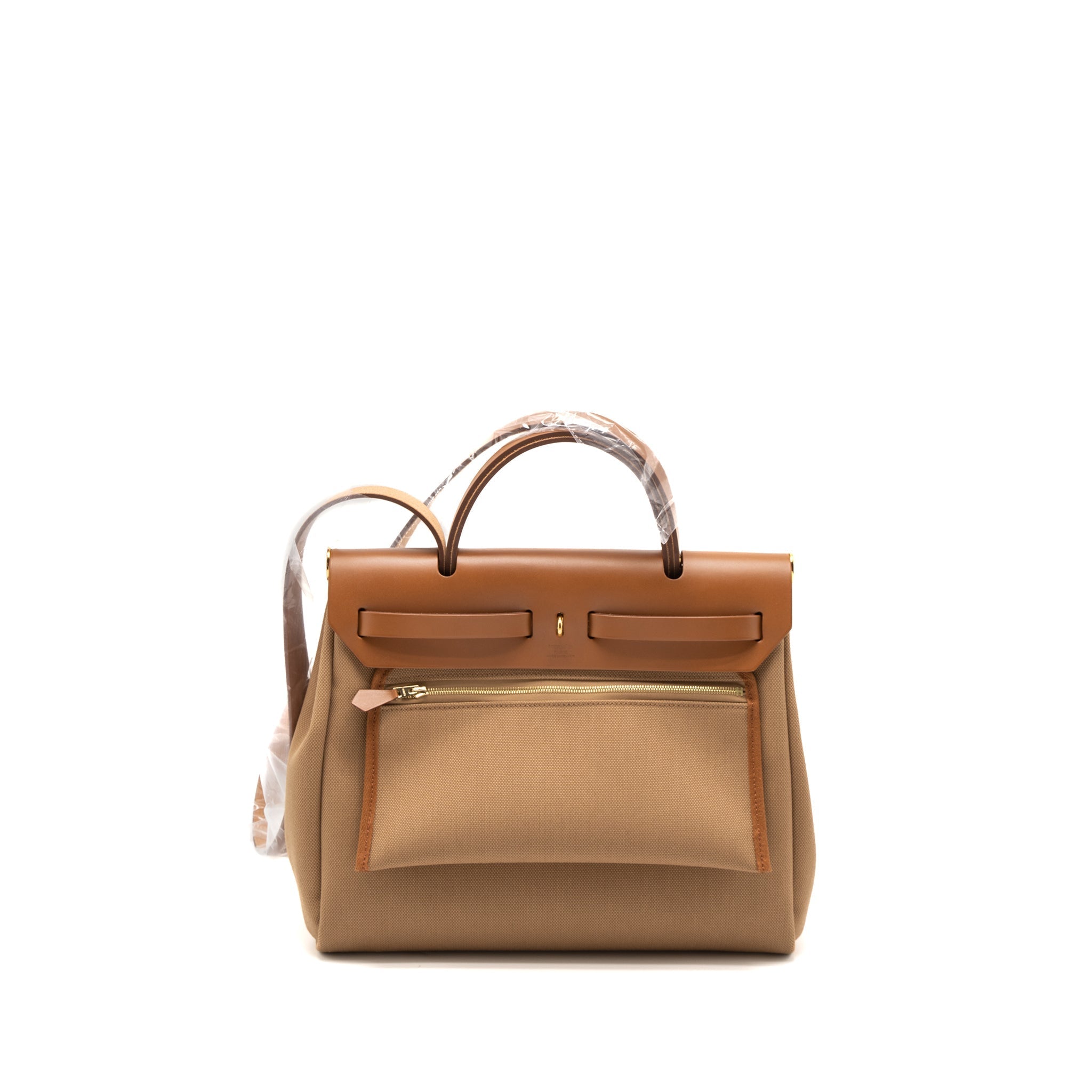 HERMES HERBAG 31 CANVAS/VACHE HUNTER LEATHER CHAI/FAUVE GHW