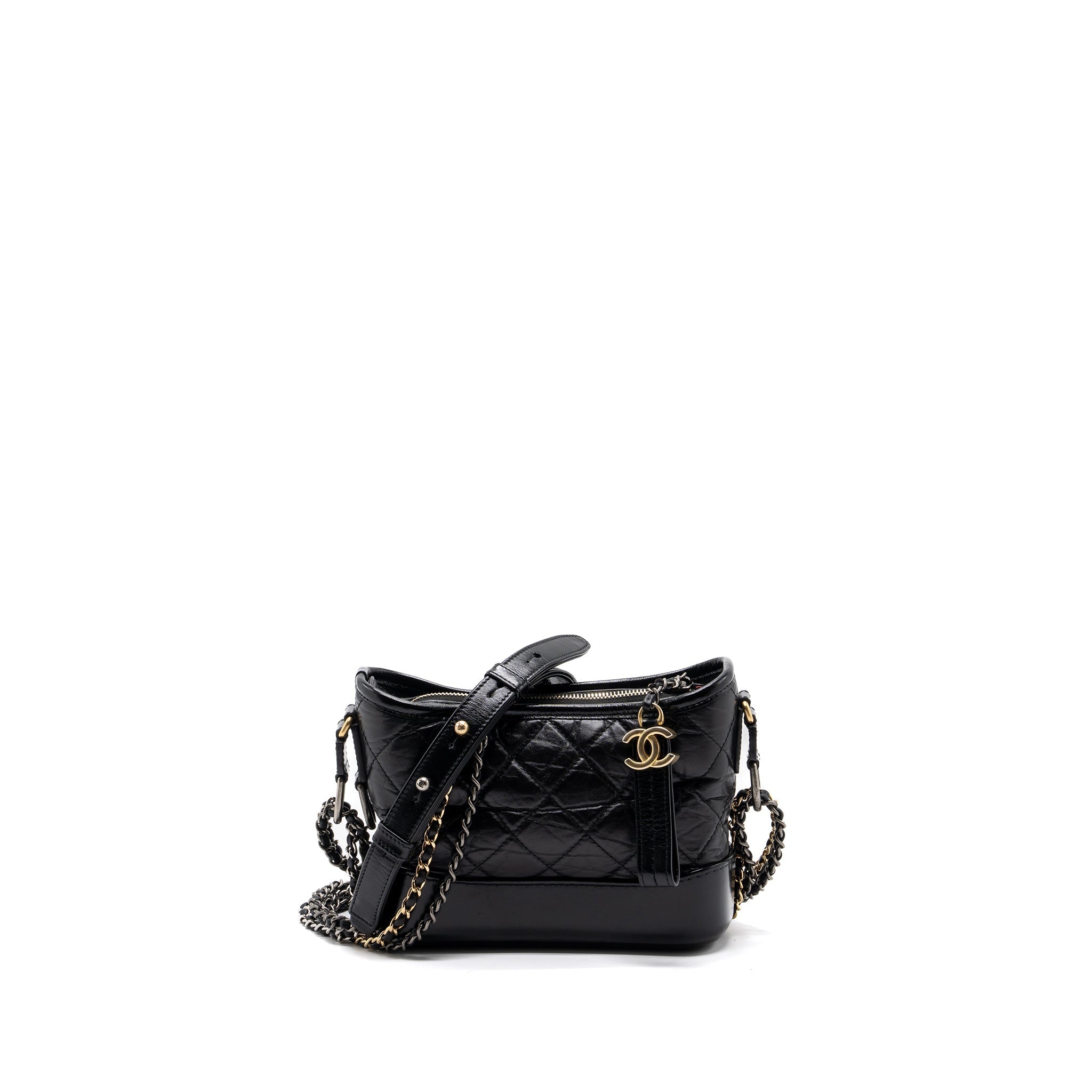 CHANEL SMALL GABRIELLE HOBO BAG AGED CALFSKIN BLACK MULTICOLOURED HARDWARE