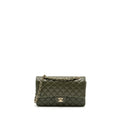 CHANEL 22K MEDIUM CLASSIC DOUBLE FLAP BAG LAMBSKIN OLIVE GREEN LGHW(MICROCHIP)