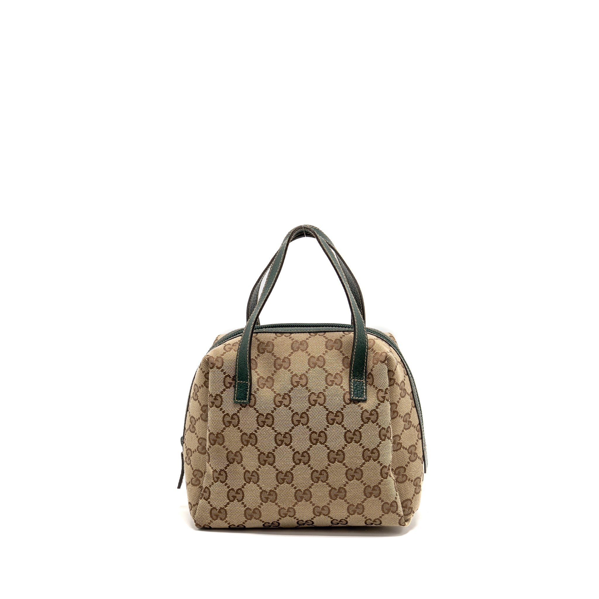 GUCCI BALTHUS TOFU HANDBAG GG CANVAS/ LEATHER BEIGE/ DARK GREEN
