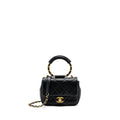 CHANEL CIRCULAR HANDLE QUILTED FLAP BAG LAMBSKIN BLACK BRUSHED GHW