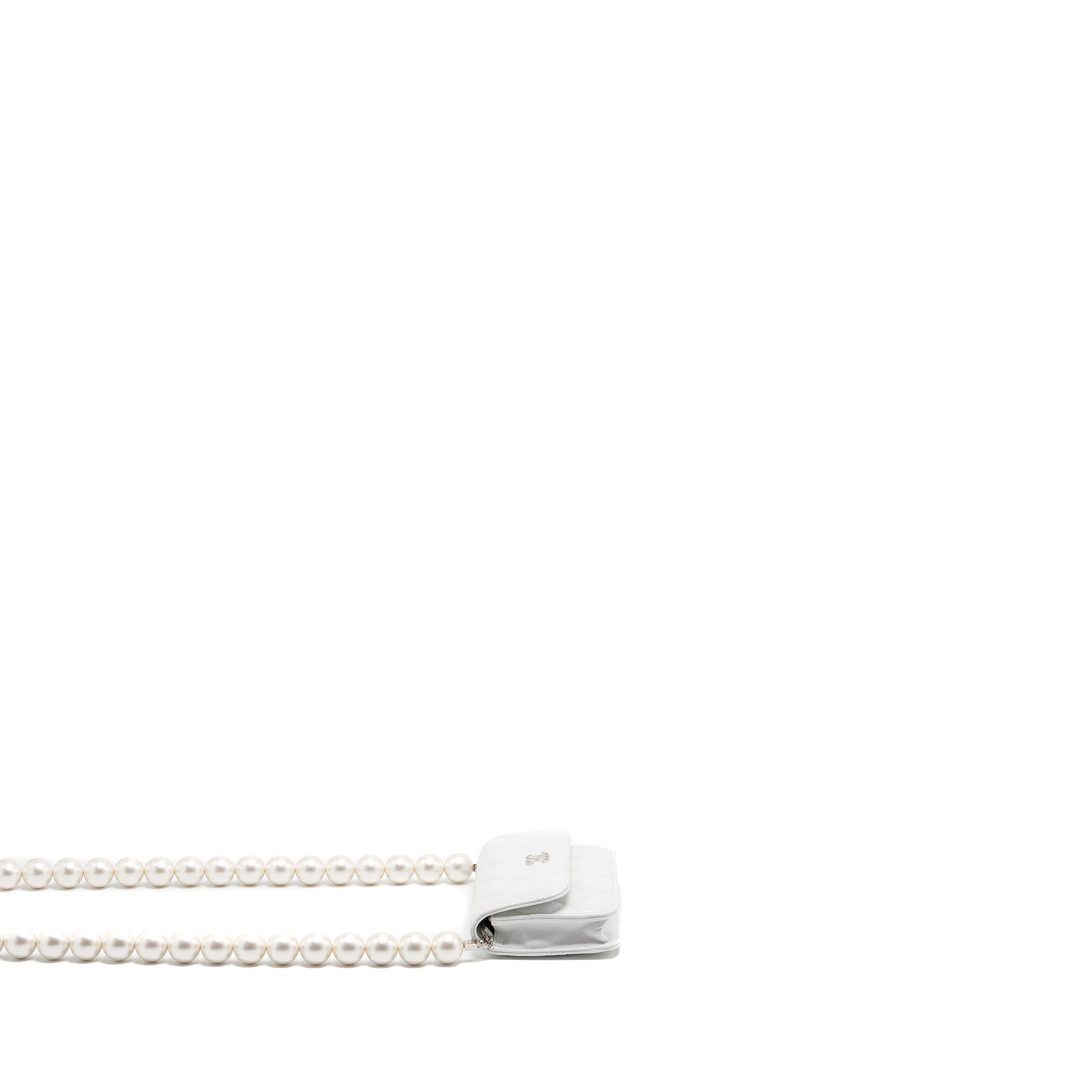 CHANEL GIANT PEARL CHAIN MINI FLAP BAG LAMBSKIN WHITE SHW