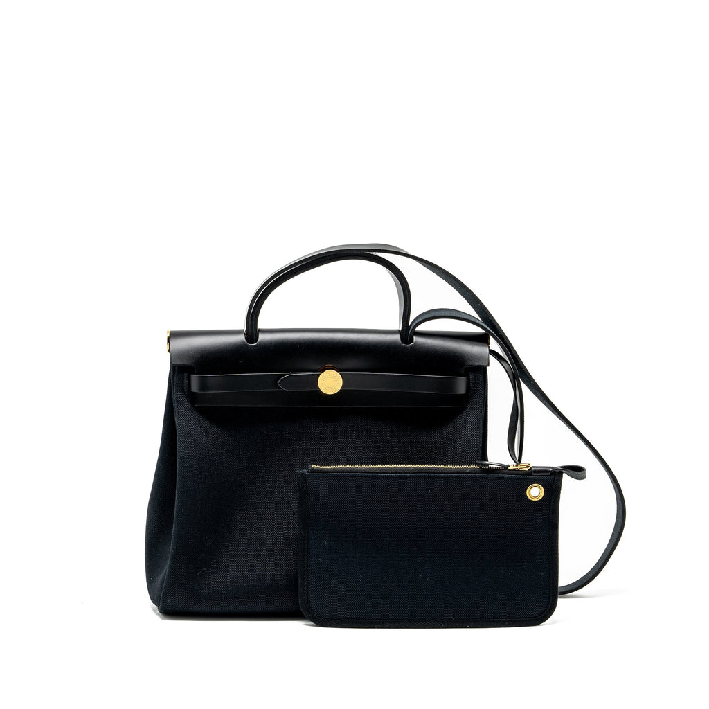 HERMES HERBAG 31 ZIP BAG CANVAS/LEATHER BLACK GHW