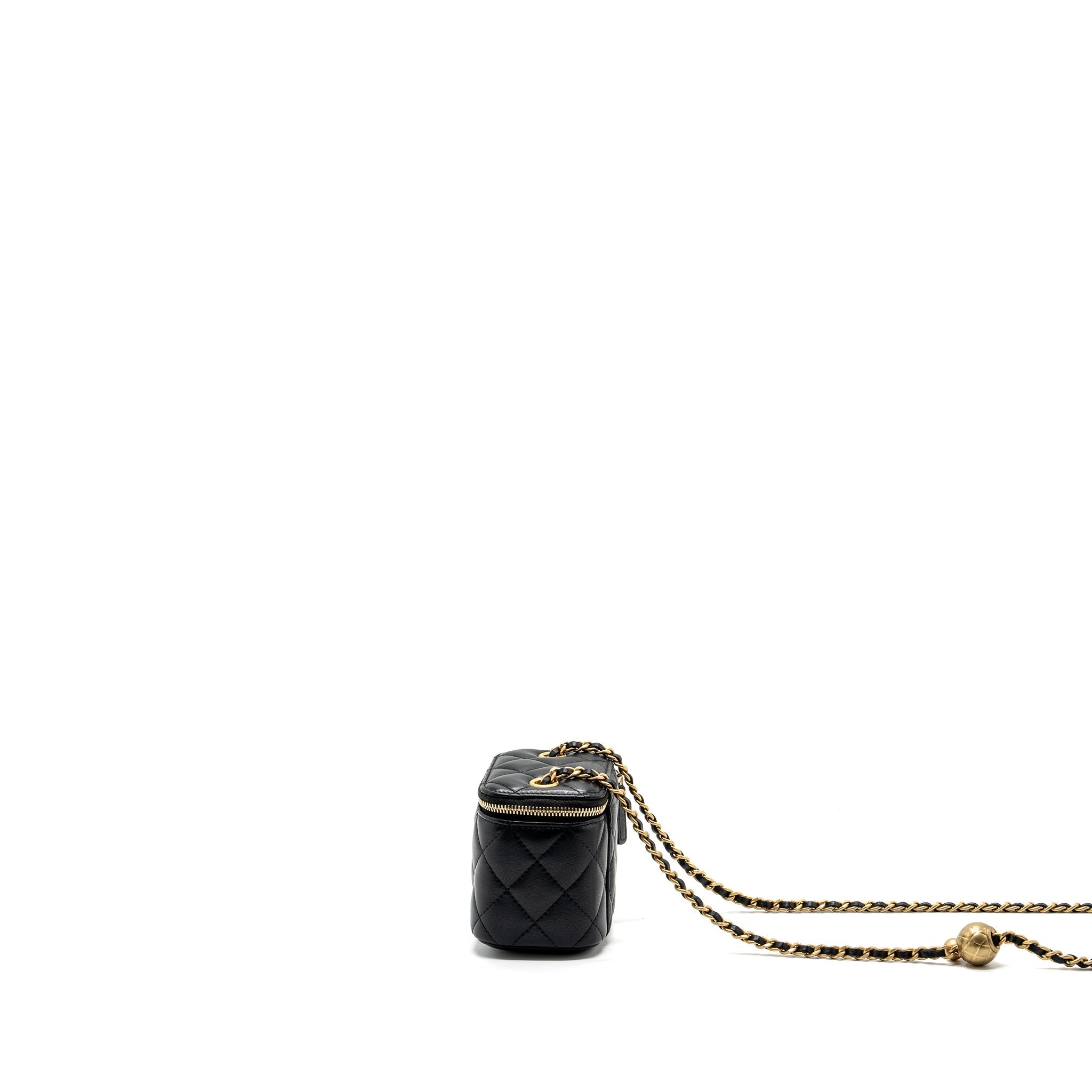 CHANEL PEARL CRUSH MINI VANITY WITH CHAIN LAMBSKIN BLACK WITH GHW