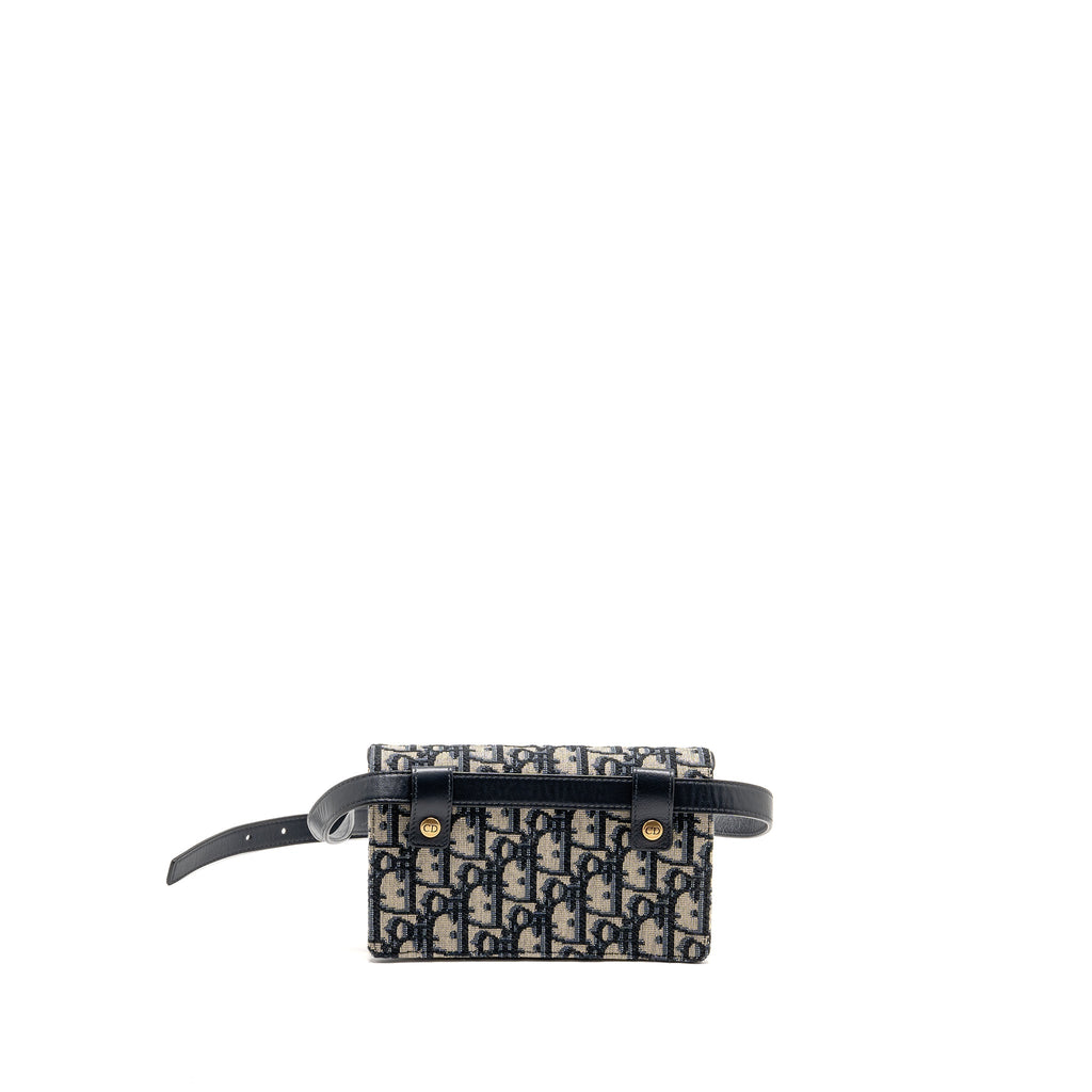 DIOR SADDLE BELT BAG BLUE OBLIQUE JACQUARD CANVAS GHW