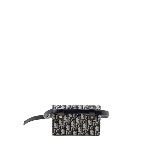 DIOR SADDLE BELT BAG BLUE OBLIQUE JACQUARD CANVAS GHW