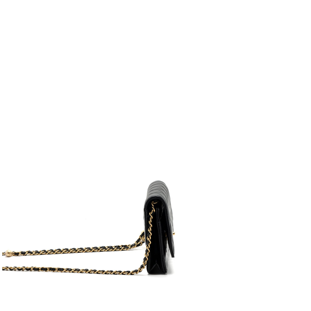 CHANEL PEARL CRUSH WALLET ON CHAIN LAMBSKIN BLACK GHW (MICROCHIP)