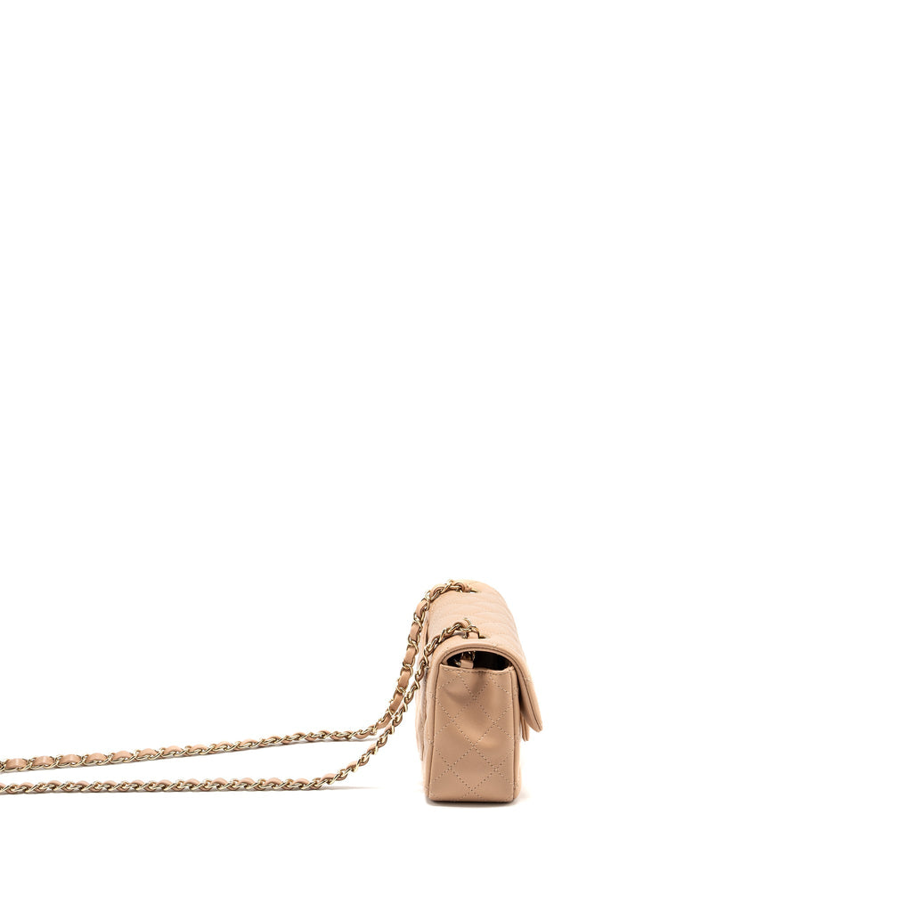 CHANEL MINI RECTANGULAR FLAP BAG LAMBSKIN LIGHT BEIGE LGHW (MICROCHIP)