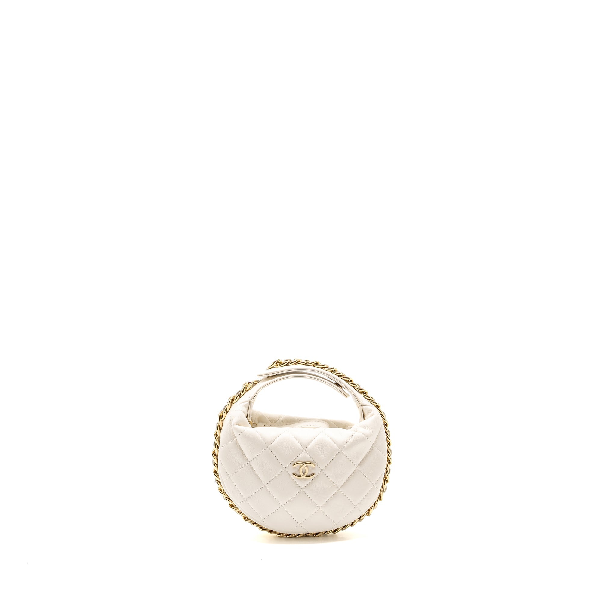 CHANEL 23C ROUND CLUTCH LAMBSKIN WHITE LGHW (MICROCHIP)